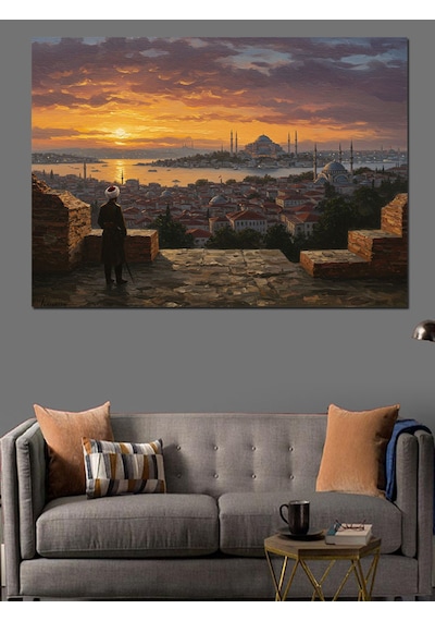 Gün Batımında İstanbul Silueti Dekoratif Kanvas - Mdf Ahşap Tablo