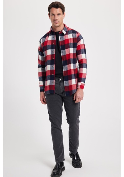 Tudors Erkek Slim Fit Dar Kesim Kareli Kışlık Oduncu Gömlek-42326 Bordo