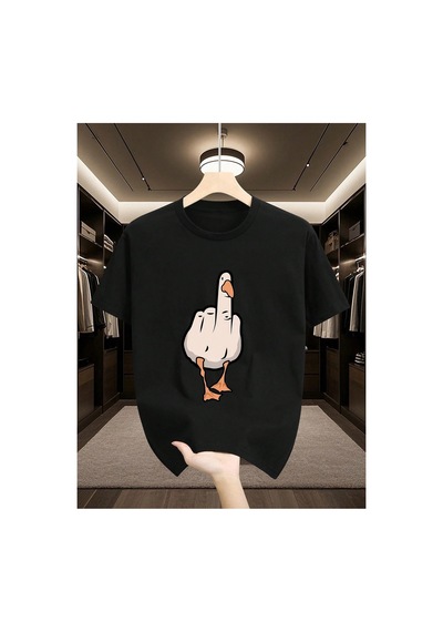 Caddemia Yaz Yüksek Kaliteli Moda Rahat Spor Gevşek Eğlenceli Desen Baskılı Yuvarla Siyah 2XL