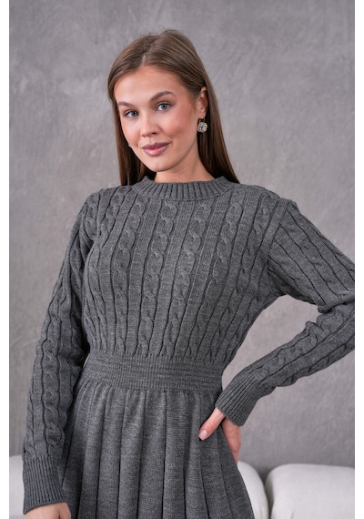 Flex Fashıon Saç Örgülü Trend Popüler Triko Mini Elbise Koyu Gri - 662242424 Koyu Gri - 662242424 Koyu Gri