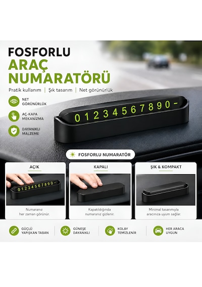 Araç Numaratörü Araba Numaratör Park Telefon Numarası İçi Fosforlu Cam İçin Parktel Oto Otomobil Siyah Fosforlu Numaratör