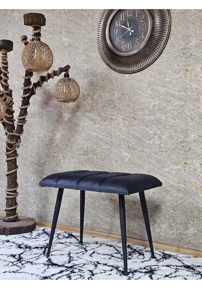 Zafir Siyah Sivriltmel Ayaklı 60 Cm Puf Bench - Puf - Bench - Oturak - Mutfak Oturağı - Antre Oturağı Füme