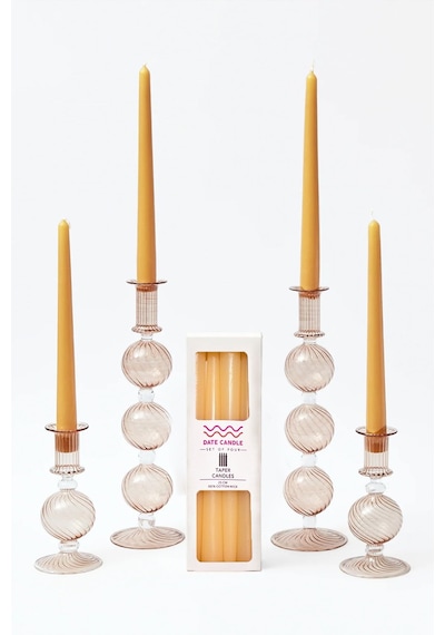 Turuncu Pastel Renk Konik Şamdan Mum - 4'lü Set Turuncu