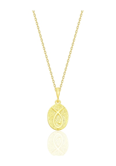 Gümüş Altın Yaldızlı Balık Kabartmalı Antik Para Kolye Barcode Gümüş - Rose Gold