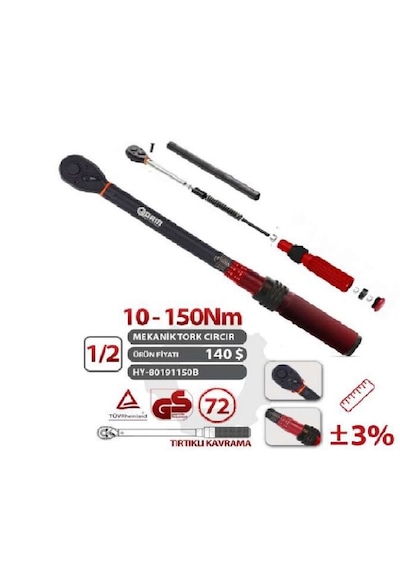 Ht- Arm 1/2 10-150nm Cırcırlı Tork Kolu Anahtarı