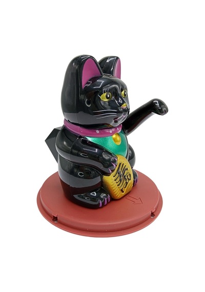 Maneki Neko El Sallayan Şans Kedisi Siyah Solar Güneş Enerjili 11x10cm No2s