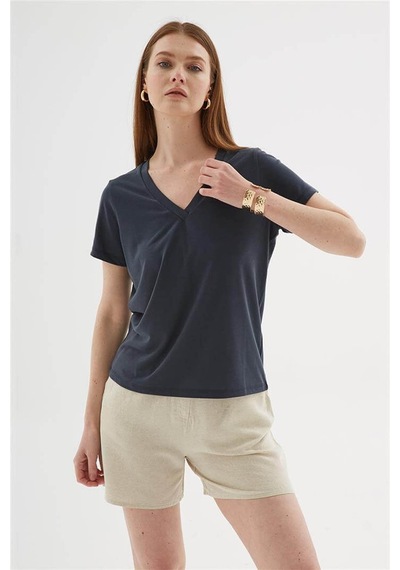 Fashion Friends V Yaka Antrasit Kadın Bluz 26y0144k1