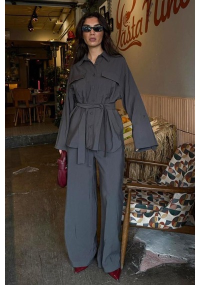 Seeh Füme Uzun Kollu Oversize Kadın Takım Sh338 Standart
