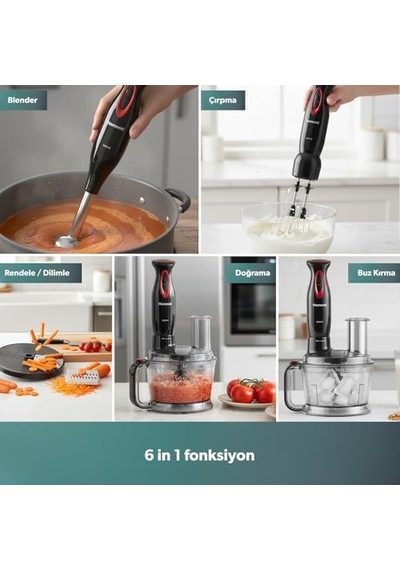 Functionall 2851h Mutfak Robotu Siyah Kırmızı Acı Kahverengi