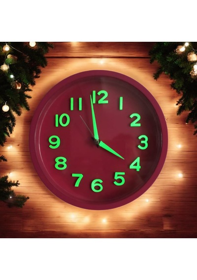 Fosforlu Kabartma Rakam Küçük Çocuk Odası Fuşya Duvar Saati Çap 22 Cm Fuşya