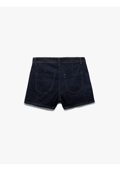 Koton Pamuklu Normal Bel Asimetrik Kesim Düğmeli Denim Şort Etek Koyu İndigo 7wal70002md