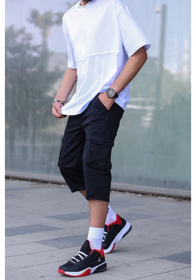 Madmext Siyah Gabardin Kargo Cep Erkek Kapri Şort 5754