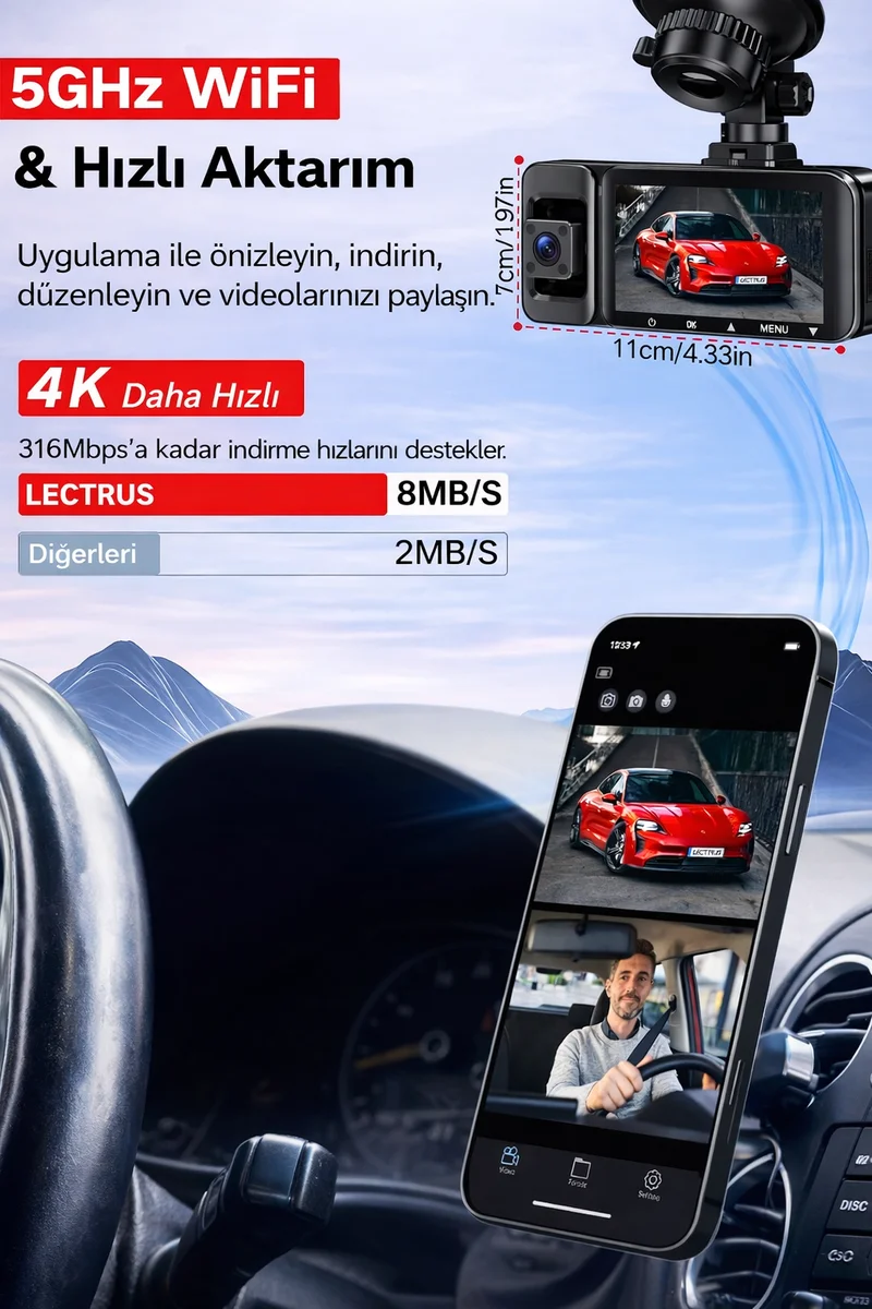 K02 Premium 3 Lens Araç İçi Kamera Wifi Gps 4k Ultra Hd Ön Arka İç Kamera Gece Görüşü Park Modu Dvr 31519350