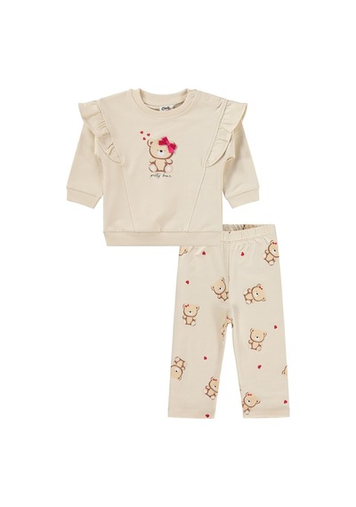 Civil Baby Fiyonklu Ayıcık Baskılı 6-18 Ay Takım - Bej