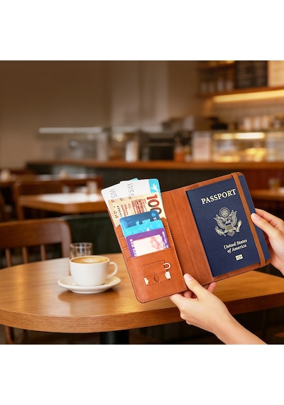 Micflip K02 İos Uyumlu Findmy Pasaport Kart Ve Sim Bölmeli Kablosuz Ve Pin Şarjlı Deri Cüzdan Kahve Kahverengi