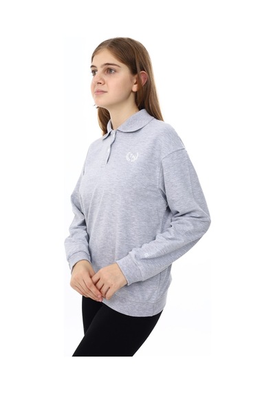 Toontoy Kız Çocuk Çelenk Tnty Baskılı Sweatshirt Gri Melanj