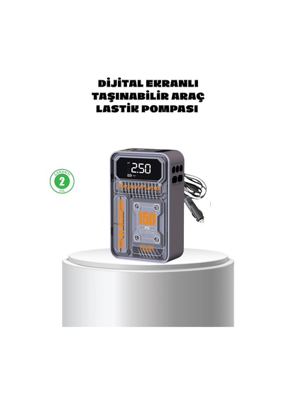 Taşınabilir Kablosuz Hava Pompası 150 Psı Güçlü Basınç Ve 6000mah Şarjlı Gri