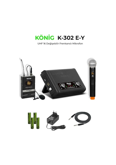 König K-302ey Kablosuz Mikrofon El + Yaka Uhf Çift Kanal - 8697314964129