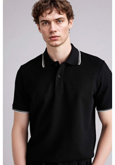 Defacto Regular Fıt Polo Yaka Waffle Kısa Kollu Polo Tişört D7932ax26spbk81 Siyah-bk81