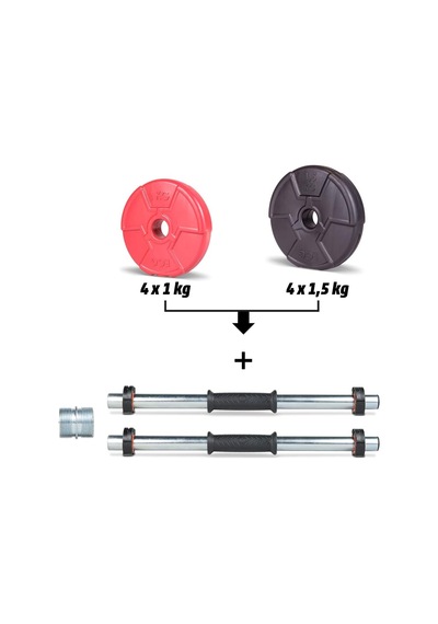 Spor 12 Kg Multifonksiyonel Kırmızı Siyah Halter Seti Ve Dambıl Seti