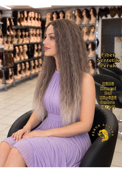 Afro Su Dalgası Peruk Fiber Sentetik Açık Küllü Kumral Bal Köpüğü Ombre