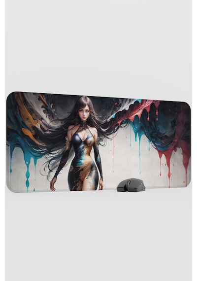 Dijital Art Anime Kadın Figür V5 90x40 Xxl Gaming Kauçuk Kaymaz Taban Mouse Pad Fare Altlığı