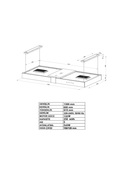 Narte NT-HI400130B Ankastre Ada Davlumbaz