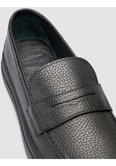Cabani %100 Hakiki Deri Siyah Bantlı Erkek Loafer Siyah