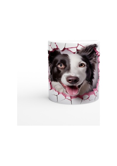 Çatlak Duvardan Bakan Border Collie Temalı Baskılı Kupa Bardak Renkli