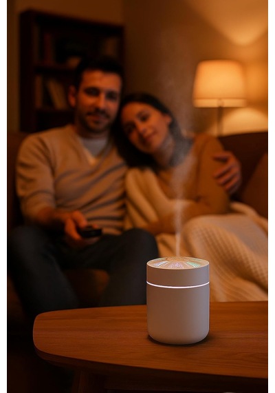 Busstier Led Işıklı Mini Aroma Difüzör Beyaz Usb Hava Nemlendirici Sessiz Çalışan Taşınabilir Nem Makinesi Mas