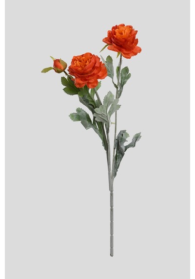 Turuncu Yapay Ranunculus Şakayık Çiçeği 3 Dallı Lüx İpeksi Dokulu 50 Cm