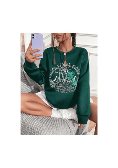Tarzsokak Haki Live Özel Renkli Oversize Bisiklet Yaka Pamuklu Sweatshirt Haki