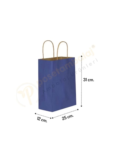 Lacivert Kraft Çanta Orta Boy 25x12x31 Cm 25 Adet