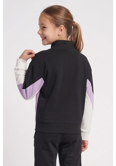 Hummel Renk Bloklu Pamuklu Dik Yaka Fermuarlı Sweat Kız Çocuk Sweat 922566-2001 Siyah