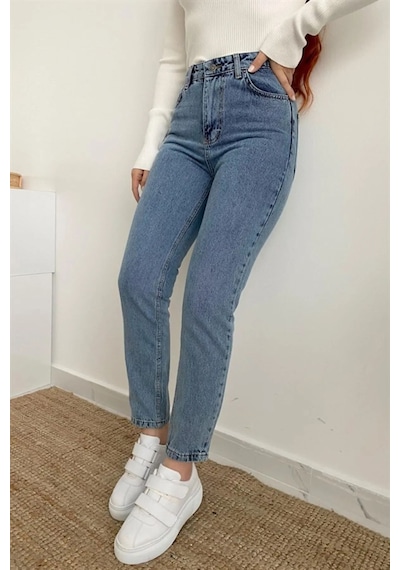 Woddi 2025 Kar Mavi Mom Pantolon Jeans Likralı Esnek Kot Jnswrld Taş1