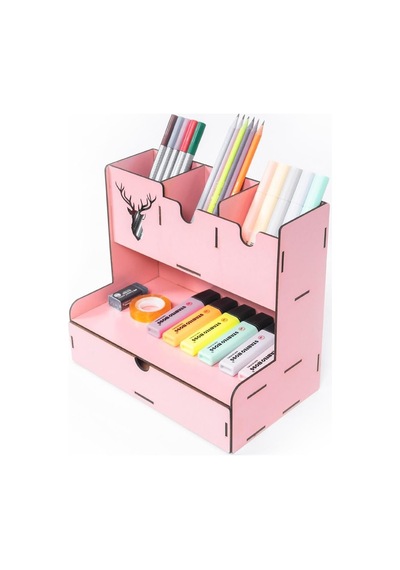Kututr Notpa Çekmeceli Geyik Desenli Masaüstü Kalemlik Organizer Demonte,pembe 16 X 27 Genel