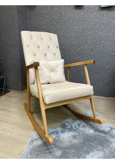 Asedia Trend Naturel Krem Kapitoneli Sallanan Sandalye Koltuk
