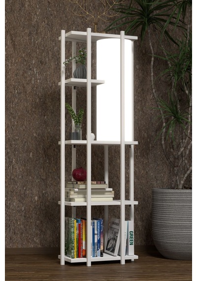 Retohome 5 Raflı Lambaderli Kitap Rafı.,kitaplıklı Lambader Beyaz Metal