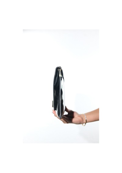 Maorı Siyah Sarı Desenli Rugan Kadın Clutch Çanta Leopar