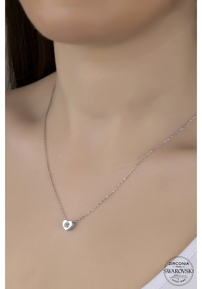 Union Swarovski Zirconia Kadın Minimal Kalp Gümüş Kolye