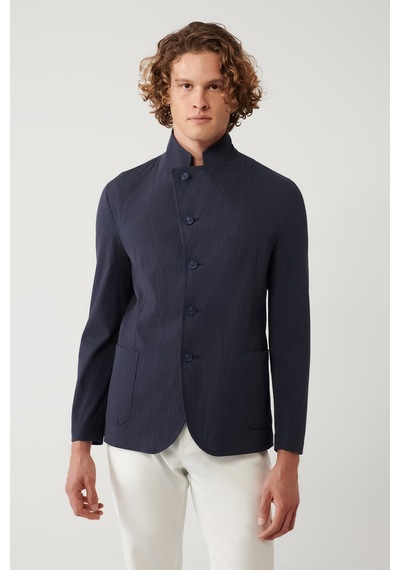 Avva Erkek Lacivert Dik Yaka Cepli Astarsız Lightweight Blazer Comfort Slim Fit Ceket A41y4028 Avva Erkek Lacivert Dik Yaka Cepli Astarsız Lightweight Blazer Comfort Slim Fit Ceket A41y4028