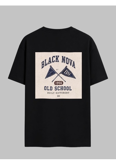 Black Nova Oversize Baskılı Unisex Tişört Old School Black Siyah