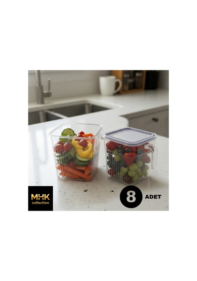 8 Adet Kristal Kare Erzak Ve Gıda Saklama Kutusu 1.6 Lt Şeffaf