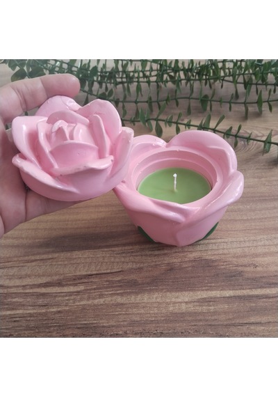 Kapaklı Pembe Gül Şeklinde Dekoratif Hediye Gül Mumluk