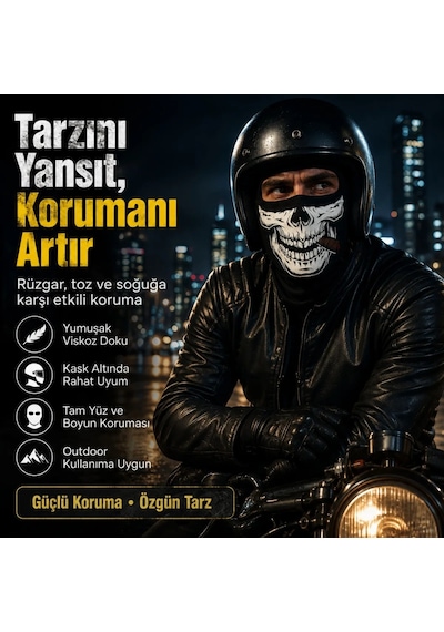 Storeşahin Unisex Kuru Kafa Puro Baskılı Balaklava 1 Adet Tek Beden Viskoz Kask İçi Outdoor Maske Shn0720 Siyah