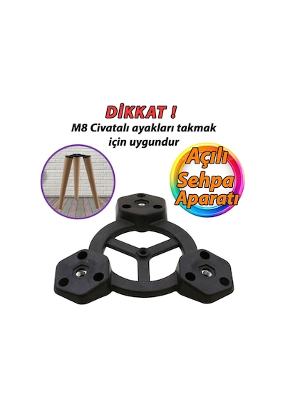 Açılı Üçlü Sehpa Bağlantı Aparatı Zigon Puf Tabure Mobilya Masa Ayağı Ayak Takma Tabanı