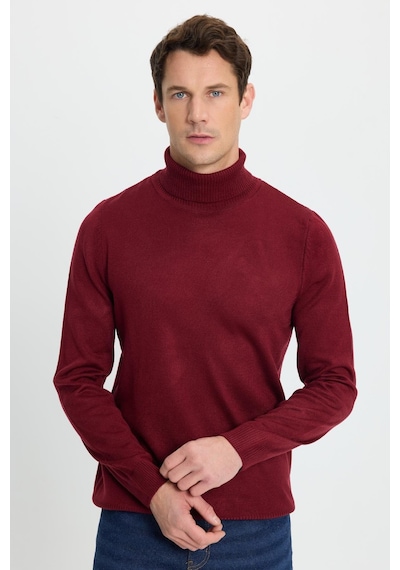 Tudors Erkek Slim Fit Dar Kesim Yumuşak Dokulu Tüylenmeyen Bordo Tam Balıkçı Yaka Triko Kazak-34928 Bordo