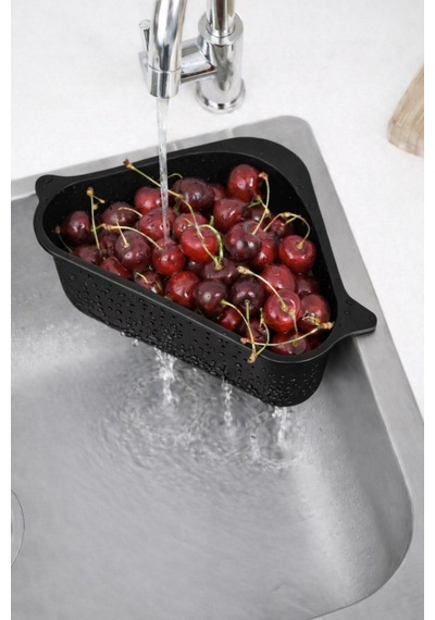 Vantuzlu Üçgen Lavabo Süzgeci Mutfak Evye Köşe Süzgeci Siyah Plastik Diğer