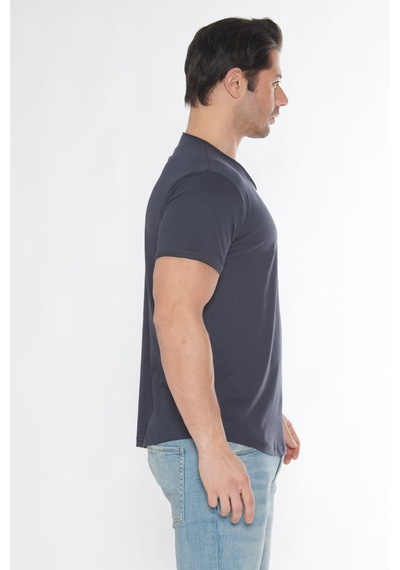 Black Horn Erkek Geniş Yaka %100 Pamuk Salaş T-shirt Füme