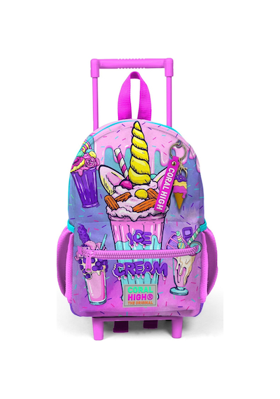 Minik Yuva Çekçekli Sırt Çantası Pembe Mor Milkshake Dondurma Desenli İki Bölmeli 24049